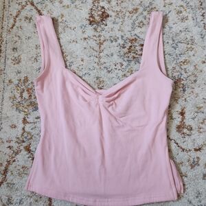 Sleeveless Pink Ruched Front Tank Top